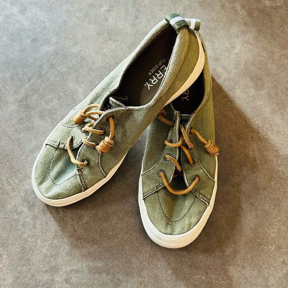 Sperry Green Canvas Sneakers Classic Low-Top 7.5 women’s pre owned